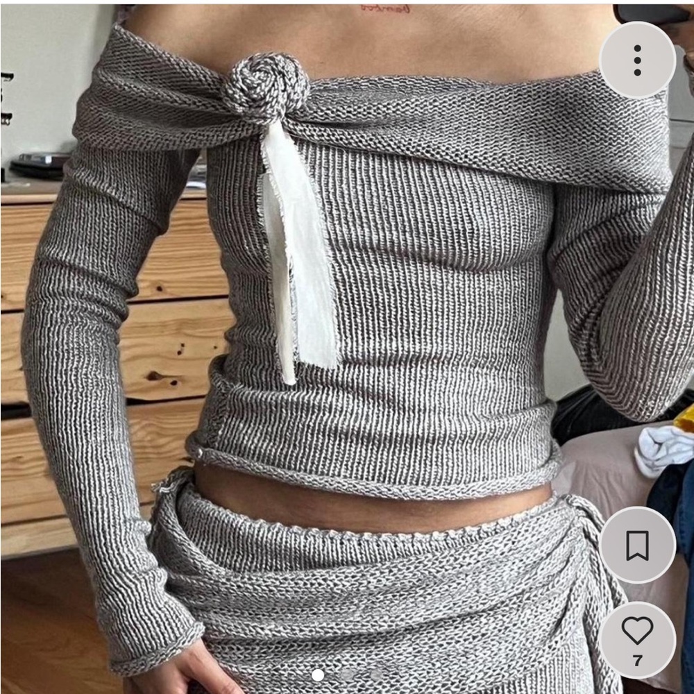 Handmade crochet long sleeve flower off the shoulder knit top